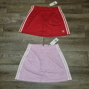 Adidas Two-Pack Mini Skirts in Red and Light Violet
